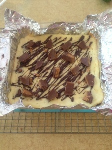 The completed Peanut Butter Cup Cheesecake Bars!